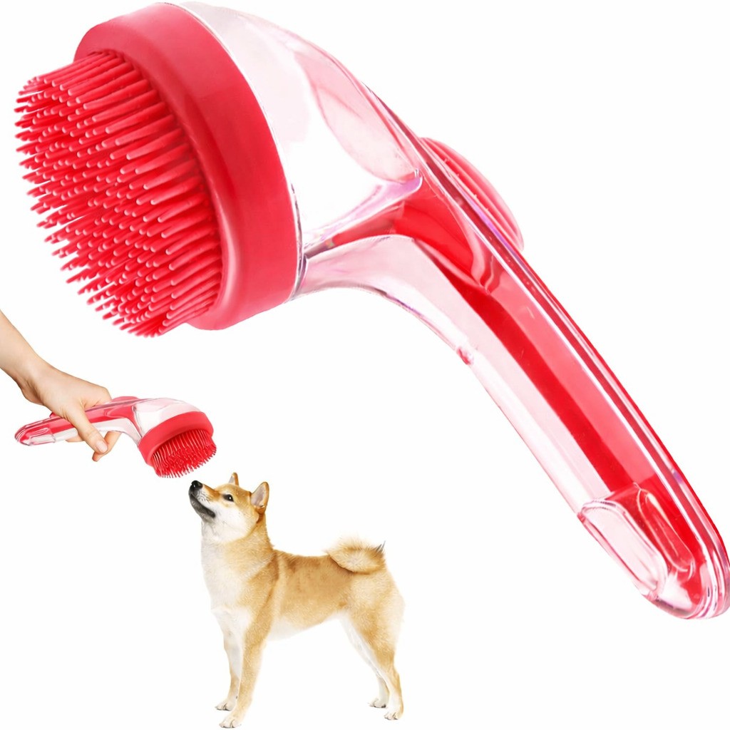 Cat Pet Bathing Brush Long Handle Plastic Bath Brush Soft Silicone Massage Brush